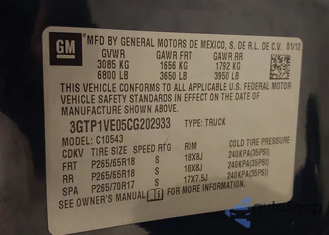 2012 GMC Sierra 1500 Sle z USA, uszkodzony, nr VIN 3GTP1VE05CG202933